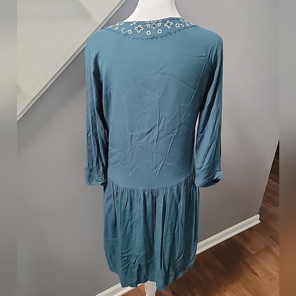 Garnet Hill Dress Womens 4 Teal Green Embroidered Boho Pockets - Picture 5 of 7